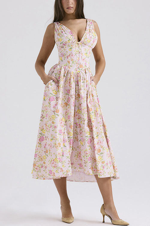 Rowangirl  Fashionable Printed V-Neck Temperament Dress