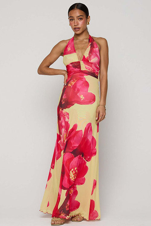 Rowangirl  Printed Halterneck Evening Dress