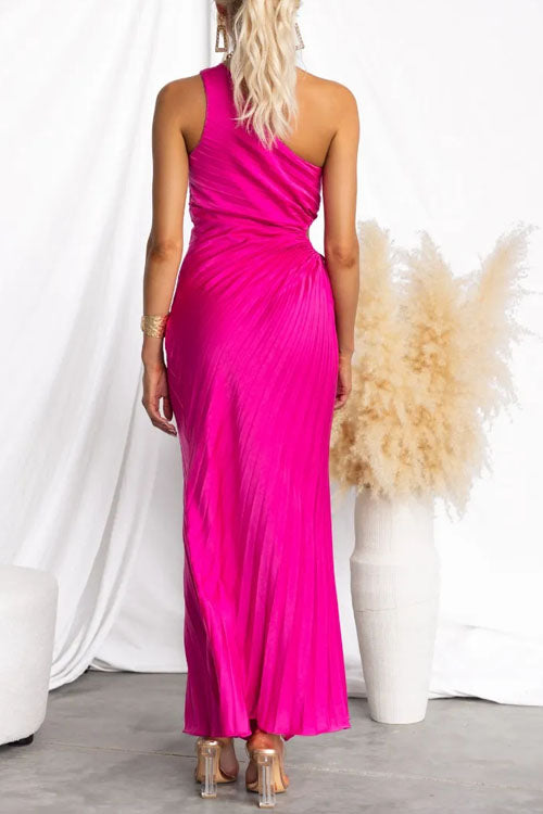 Rowangirl  Fashionable One-Shoulder Hollow Pleated Dress