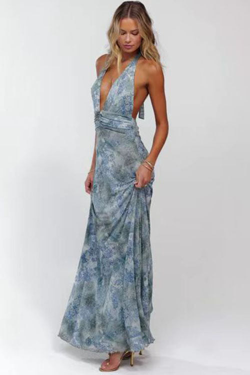 Rowangirl  Printed Halterneck Evening Dress