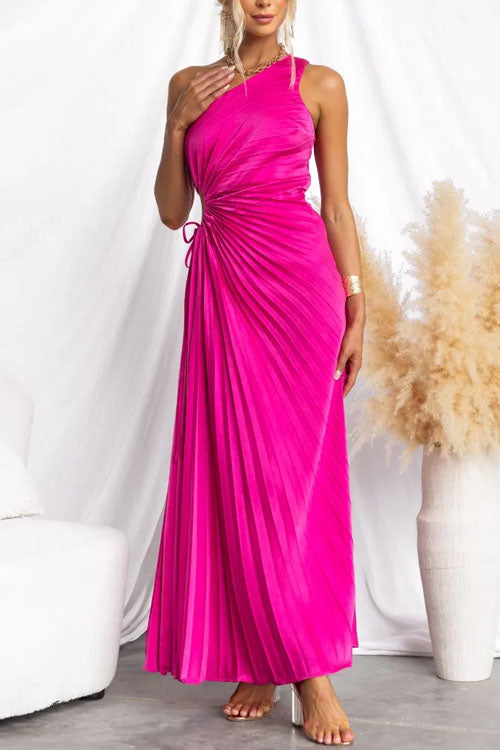 Rowangirl  Fashionable One-Shoulder Hollow Pleated Dress