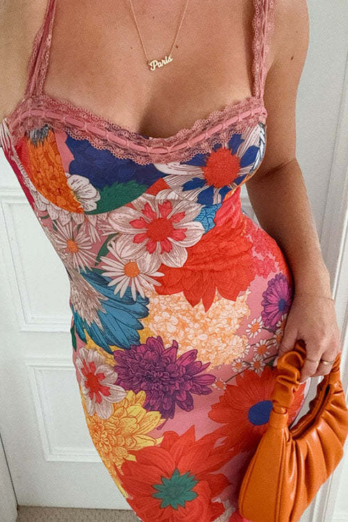 Rowangirl Fashionable Flower Print Suspender Dress