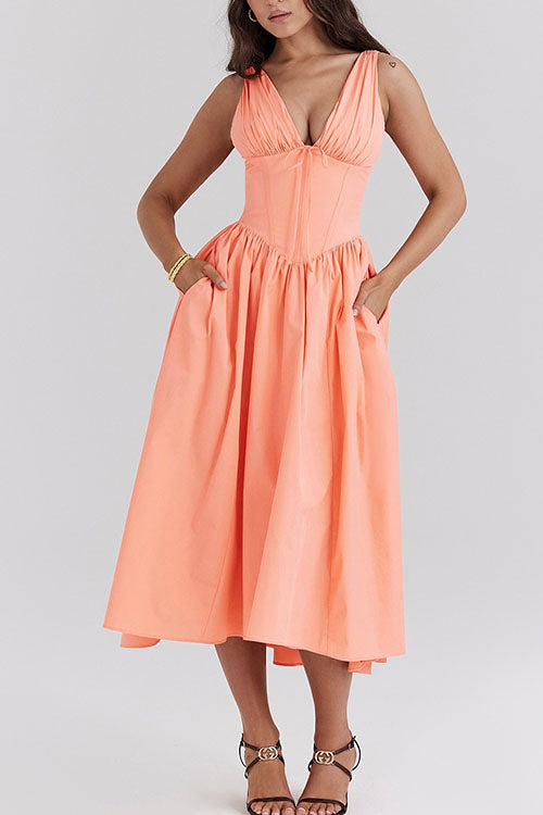 Rowangirl  Fashionable Printed V-Neck Temperament Dress