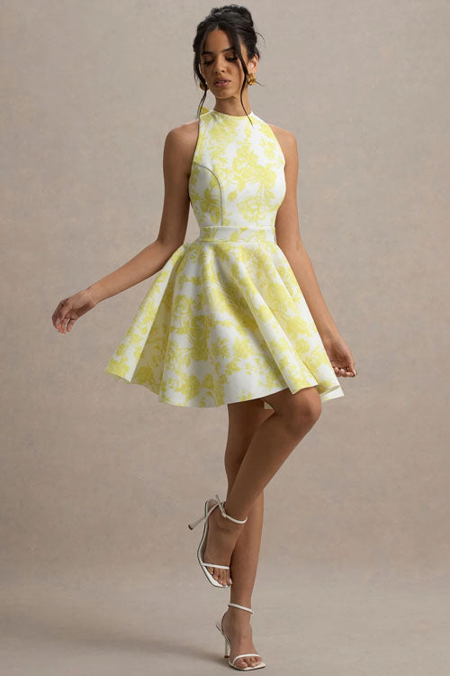 Rowangirl Fashionable Temperament Printed Backless Tie Waist Dress