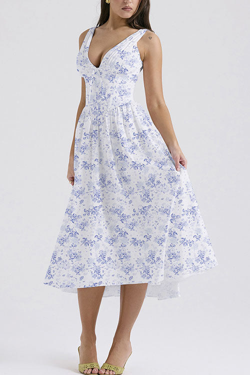 Rowangirl  Fashionable Printed V-Neck Temperament Dress