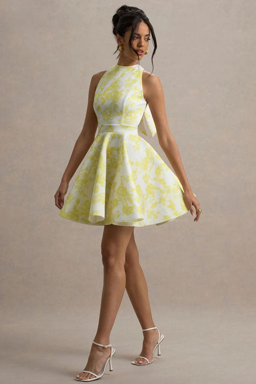 Rowangirl Fashionable Temperament Printed Backless Tie Waist Dress