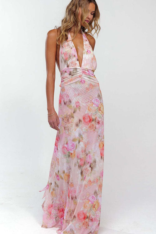 Rowangirl  Printed Halterneck Evening Dress