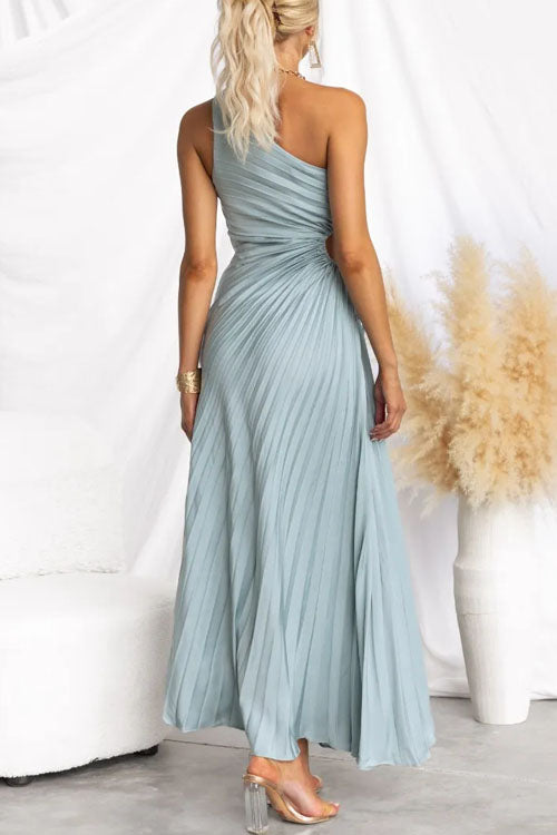 Rowangirl  Fashionable One-Shoulder Hollow Pleated Dress