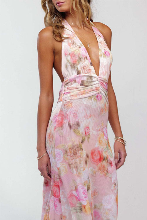 Rowangirl  Printed Halterneck Evening Dress