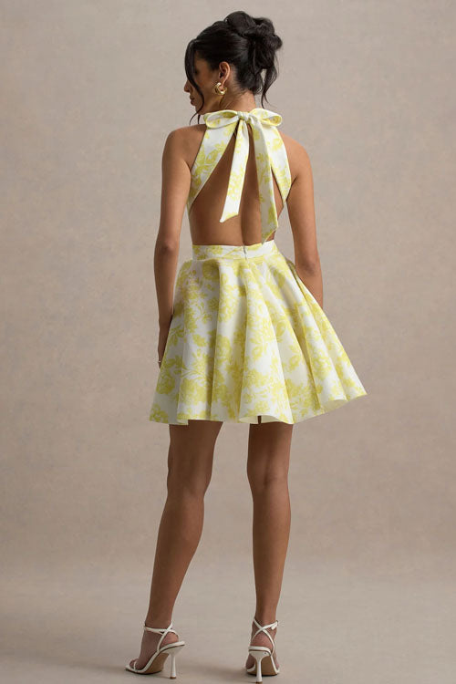 Rowangirl Fashionable Temperament Printed Backless Tie Waist Dress