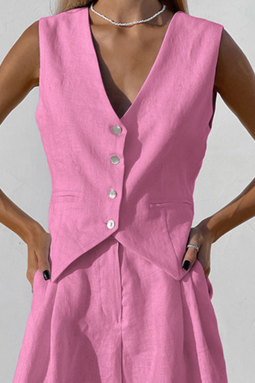 Rowangirl  Sleeveless V-Neck Casual And Comfortable Two-Piece Set