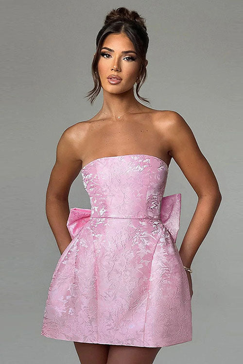 Rowangirl  Jacquard Tube Top Bow Mini Dress