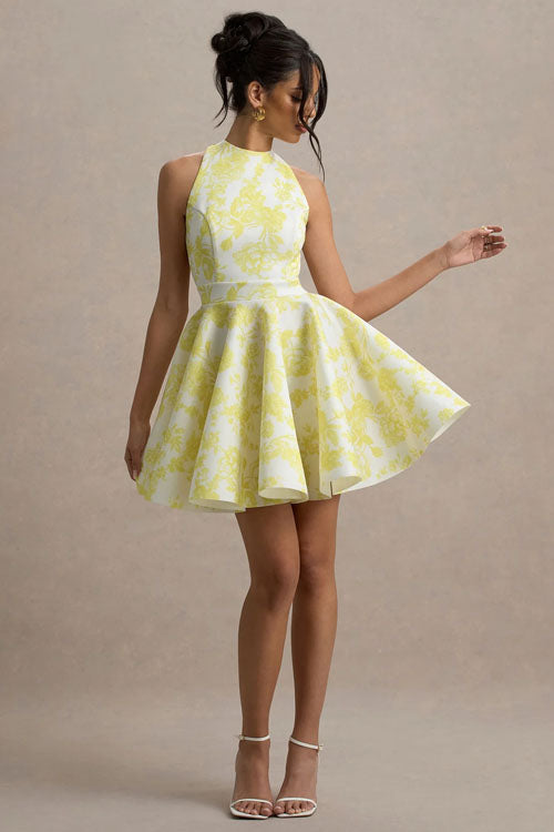 Rowangirl Fashionable Temperament Printed Backless Tie Waist Dress