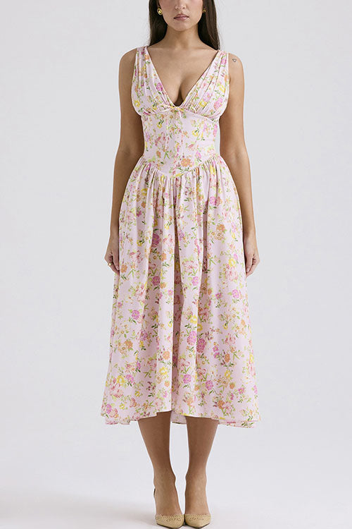 Rowangirl  Fashionable Printed V-Neck Temperament Dress