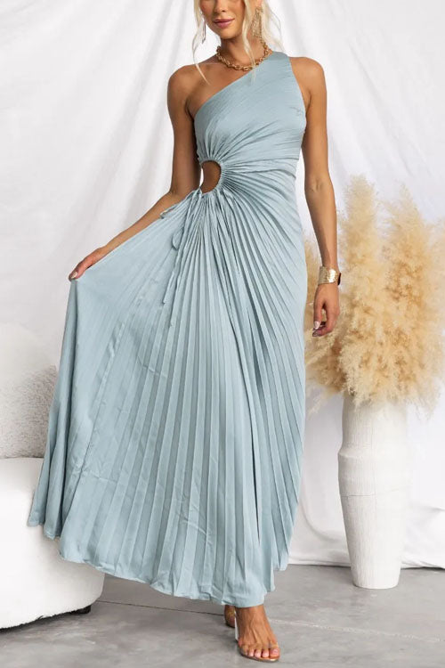 Rowangirl  Fashionable One-Shoulder Hollow Pleated Dress
