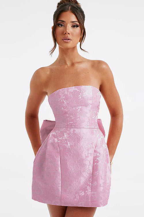 Rowangirl  Jacquard Tube Top Bow Mini Dress