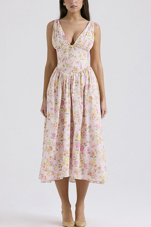 Rowangirl  Fashionable Printed V-Neck Temperament Dress