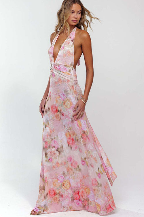 Rowangirl  Printed Halterneck Evening Dress