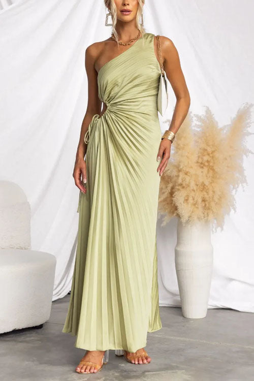 Rowangirl  Fashionable One-Shoulder Hollow Pleated Dress
