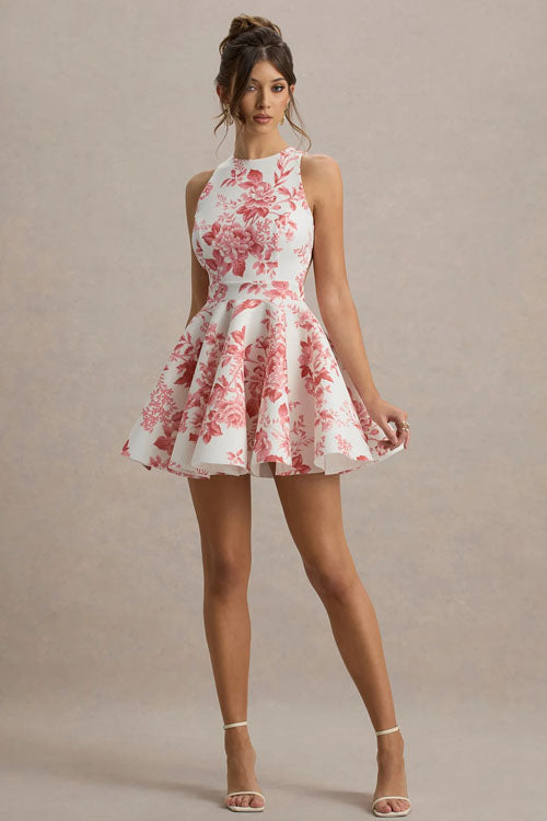Rowangirl Fashionable Temperament Printed Backless Tie Waist Dress