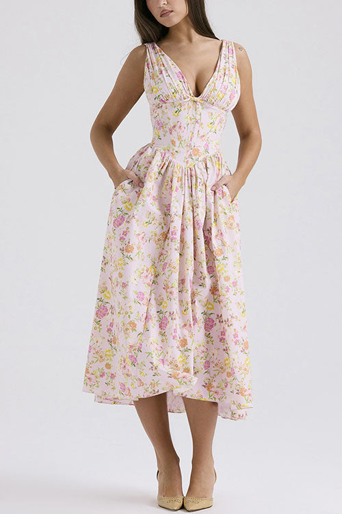 Rowangirl  Fashionable Printed V-Neck Temperament Dress