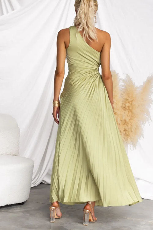 Rowangirl  Fashionable One-Shoulder Hollow Pleated Dress