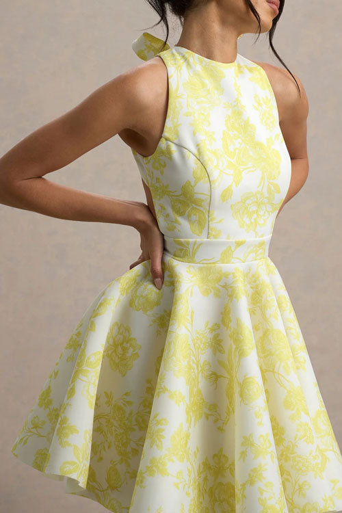 Rowangirl Fashionable Temperament Printed Backless Tie Waist Dress