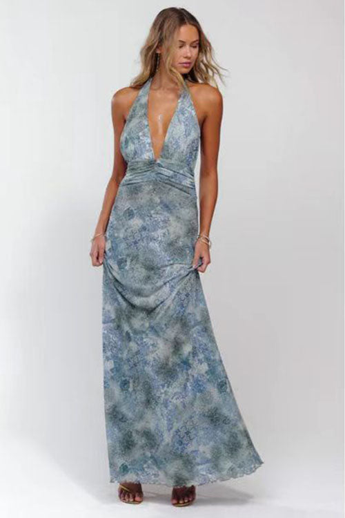 Rowangirl  Printed Halterneck Evening Dress