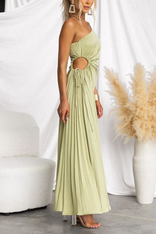 Rowangirl  Fashionable One-Shoulder Hollow Pleated Dress