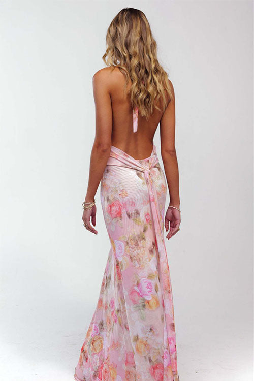 Rowangirl  Printed Halterneck Evening Dress