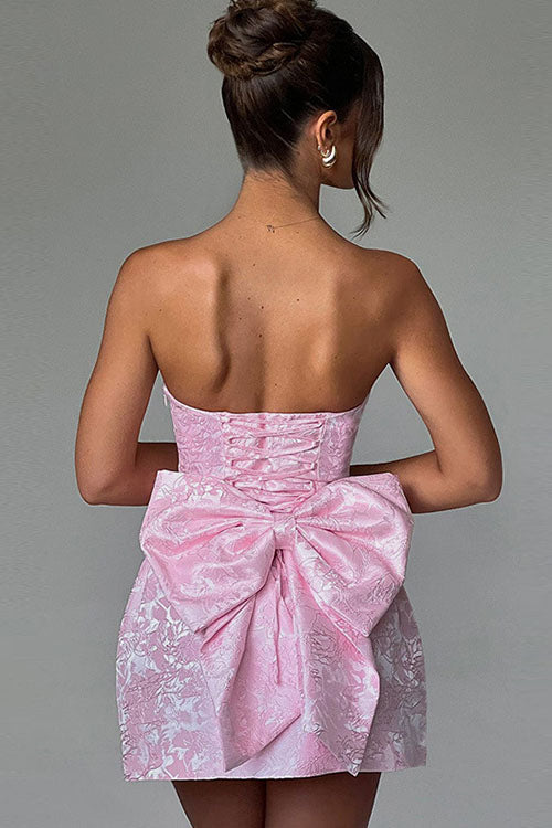 Rowangirl  Jacquard Tube Top Bow Mini Dress