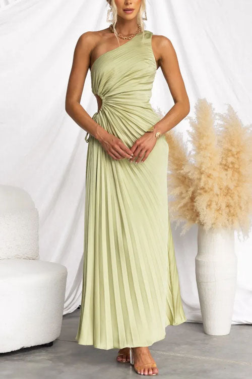 Rowangirl  Fashionable One-Shoulder Hollow Pleated Dress