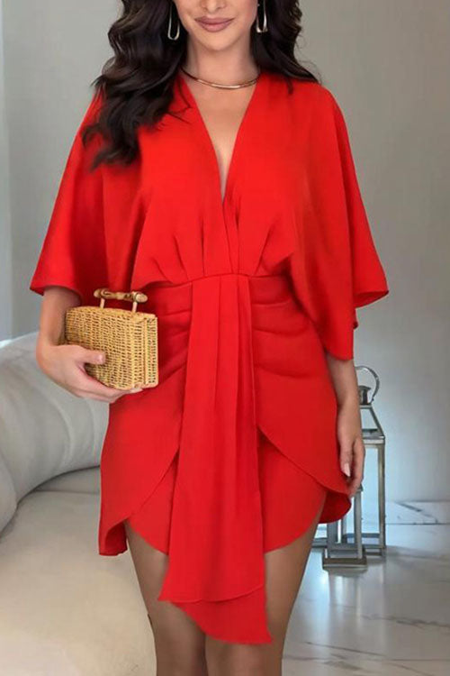 Rowangirl  Solid Color Fashionable V-neck Irregular Dress