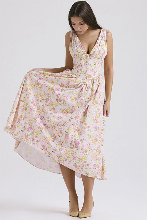 Rowangirl  Fashionable Printed V-Neck Temperament Dress