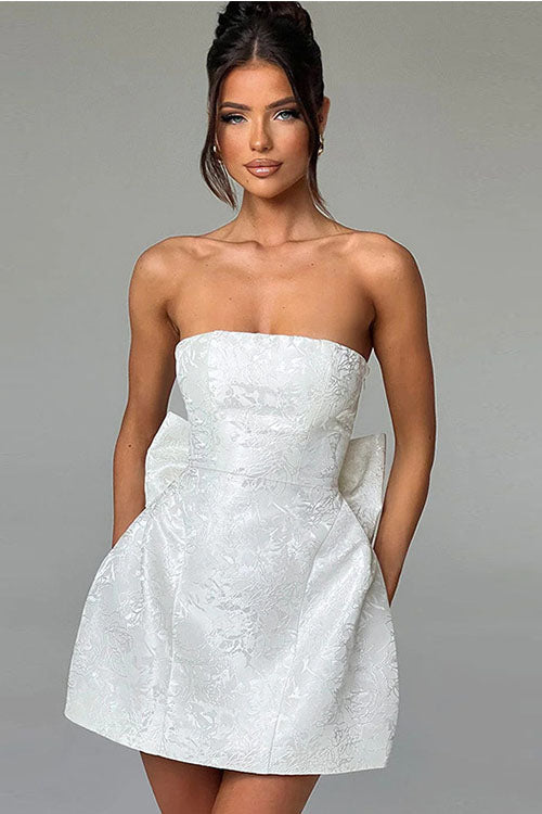 Rowangirl  Jacquard Tube Top Bow Mini Dress