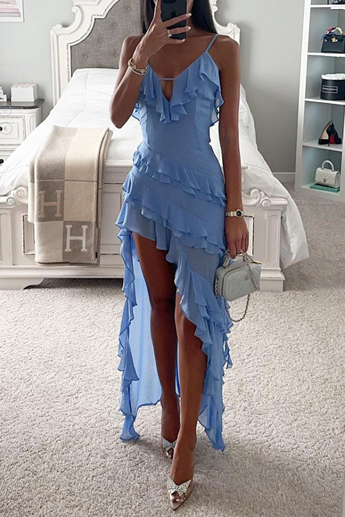 Rowangirl  Lrregular Solid Color Dress With Suspenders