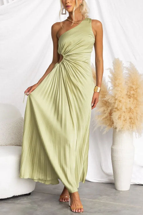 Rowangirl  Fashionable One-Shoulder Hollow Pleated Dress