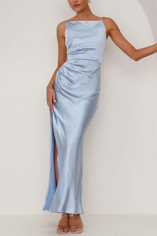 Rowangirl  Backless Slit Mid-Length Sleeveless Suspender Dress