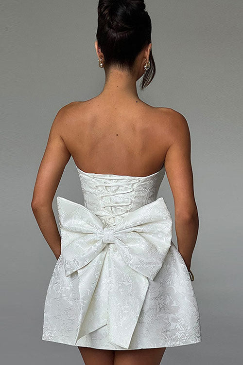Rowangirl  Jacquard Tube Top Bow Mini Dress