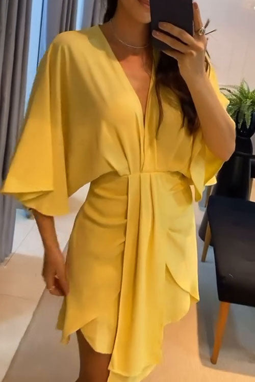 Rowangirl  Solid Color Fashionable V-neck Irregular Dress