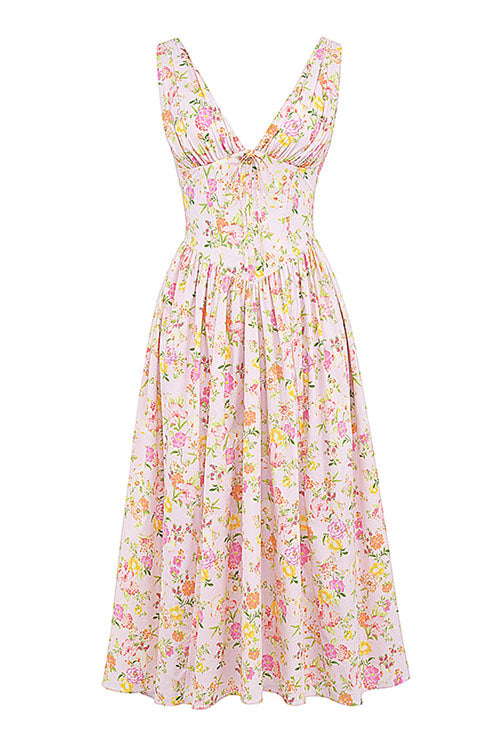 Rowangirl  Fashionable Printed V-Neck Temperament Dress