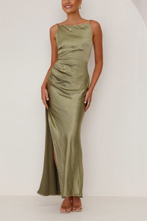 Rowangirl  Backless Slit Mid-Length Sleeveless Suspender Dress