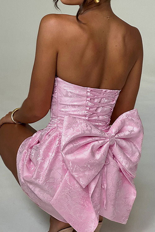 Rowangirl  Jacquard Tube Top Bow Mini Dress