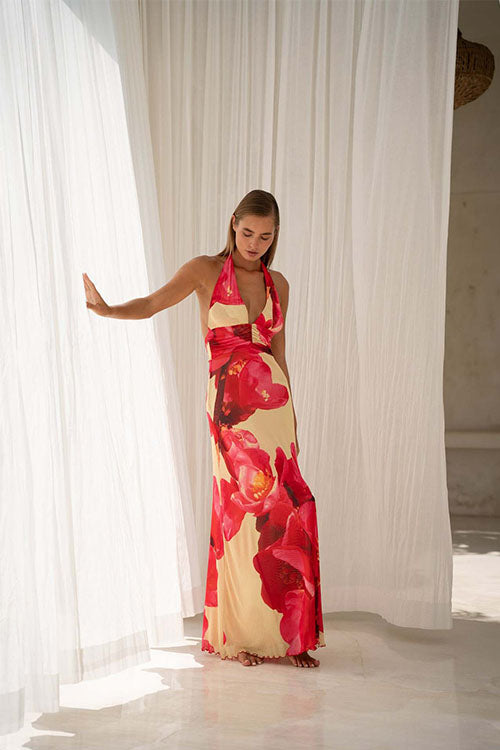 Rowangirl  Printed Halterneck Evening Dress