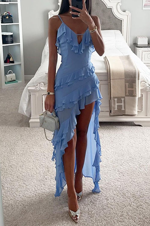 Rowangirl  Lrregular Solid Color Dress With Suspenders