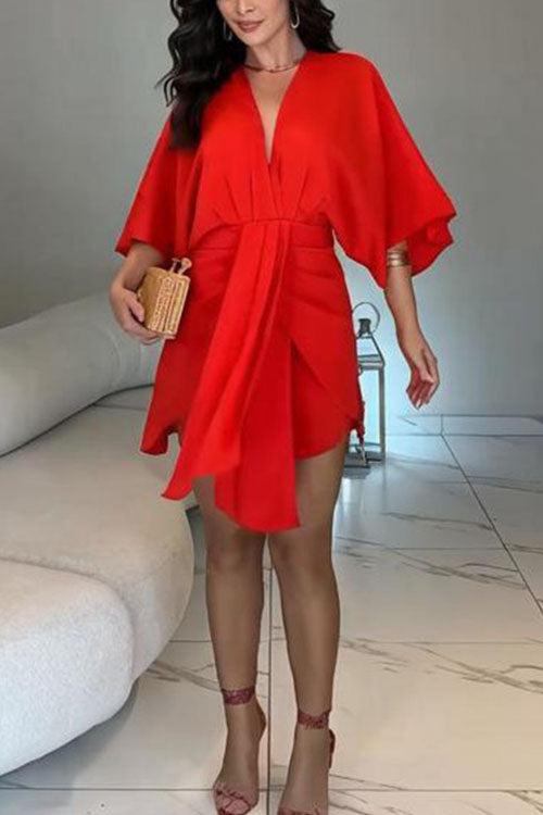 Rowangirl  Solid Color Fashionable V-neck Irregular Dress