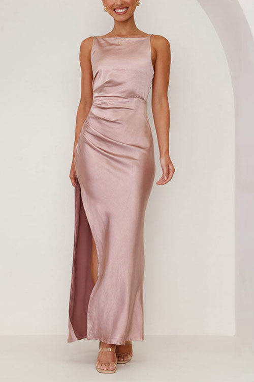 Rowangirl  Backless Slit Mid-Length Sleeveless Suspender Dress