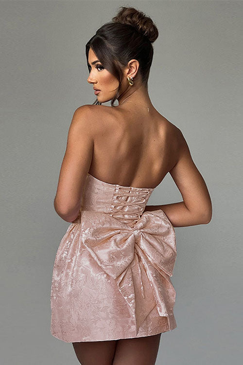 Rowangirl  Jacquard Tube Top Bow Mini Dress