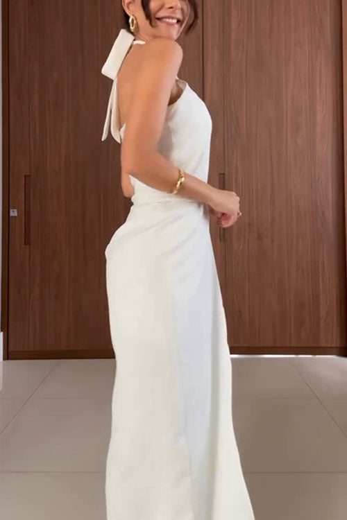 Rowangirl  Halter Neck Solid Color Sleeveless Jumpsuit
