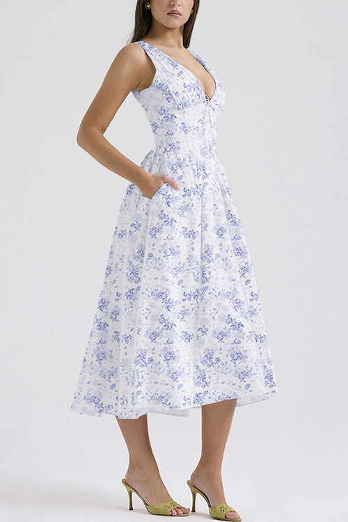 Rowangirl  Fashionable Printed V-Neck Temperament Dress